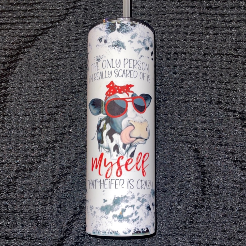 Source Unknown Cow Print Tumbler with Red Accents